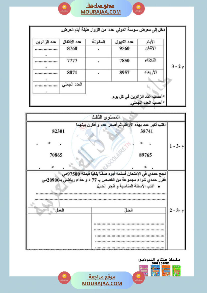 امتحانات الثلاثي الاول سنة رابعة رياضيات