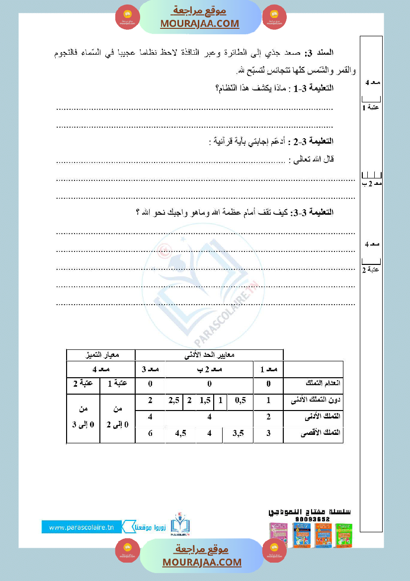 امتحانات ايقاظ علمي سنة رابعة الثلاثي الاول