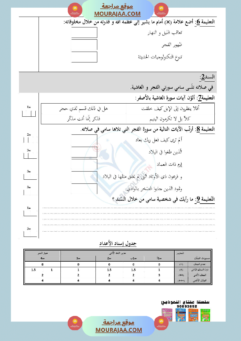 امتحانات ايقاظ علمي سنة رابعة الثلاثي الاول