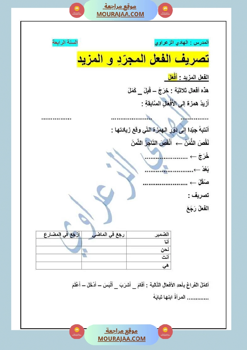 تصريف الفعل المجرد و المزيد س4