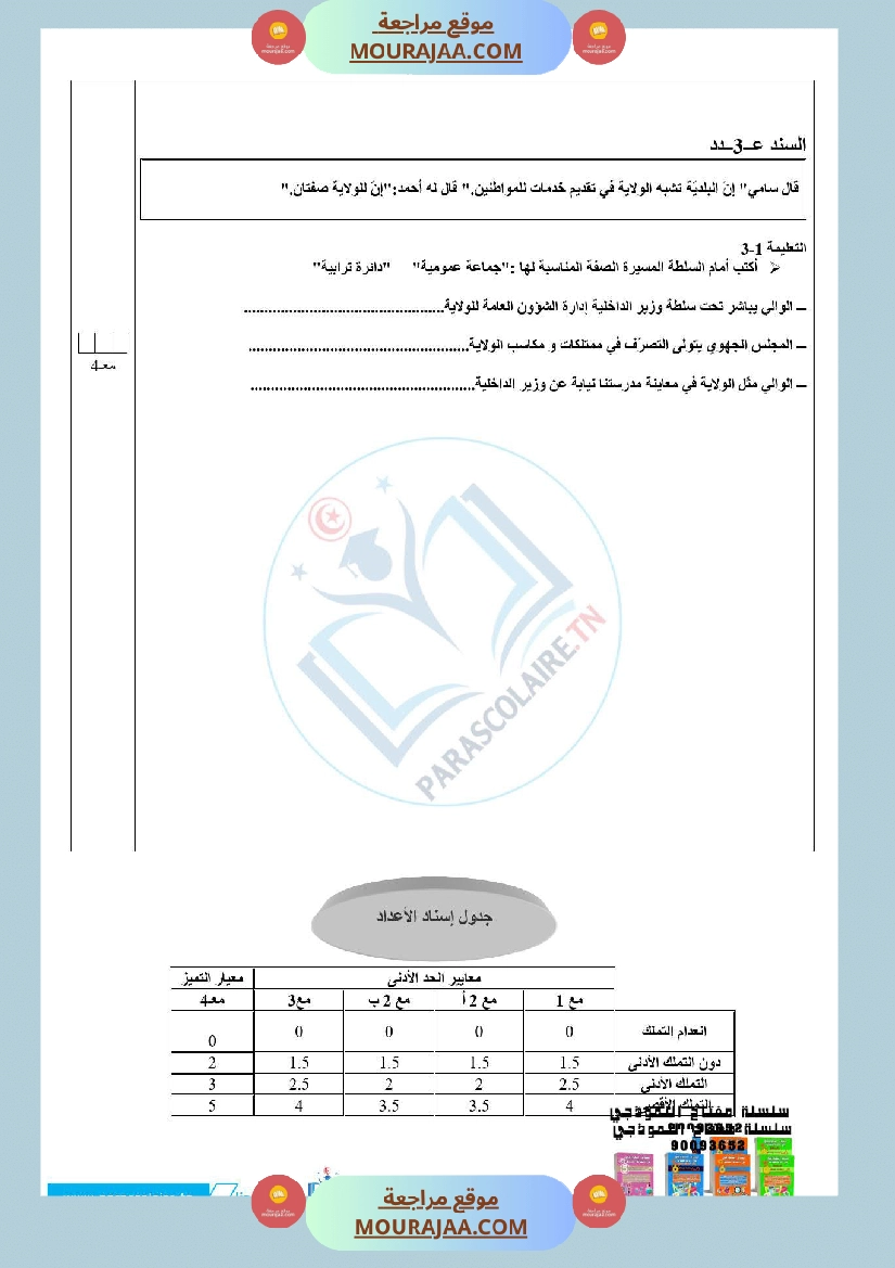 إمتحانات سنة سادسة ابتدائي تربية مدنية الثلاثي الأول