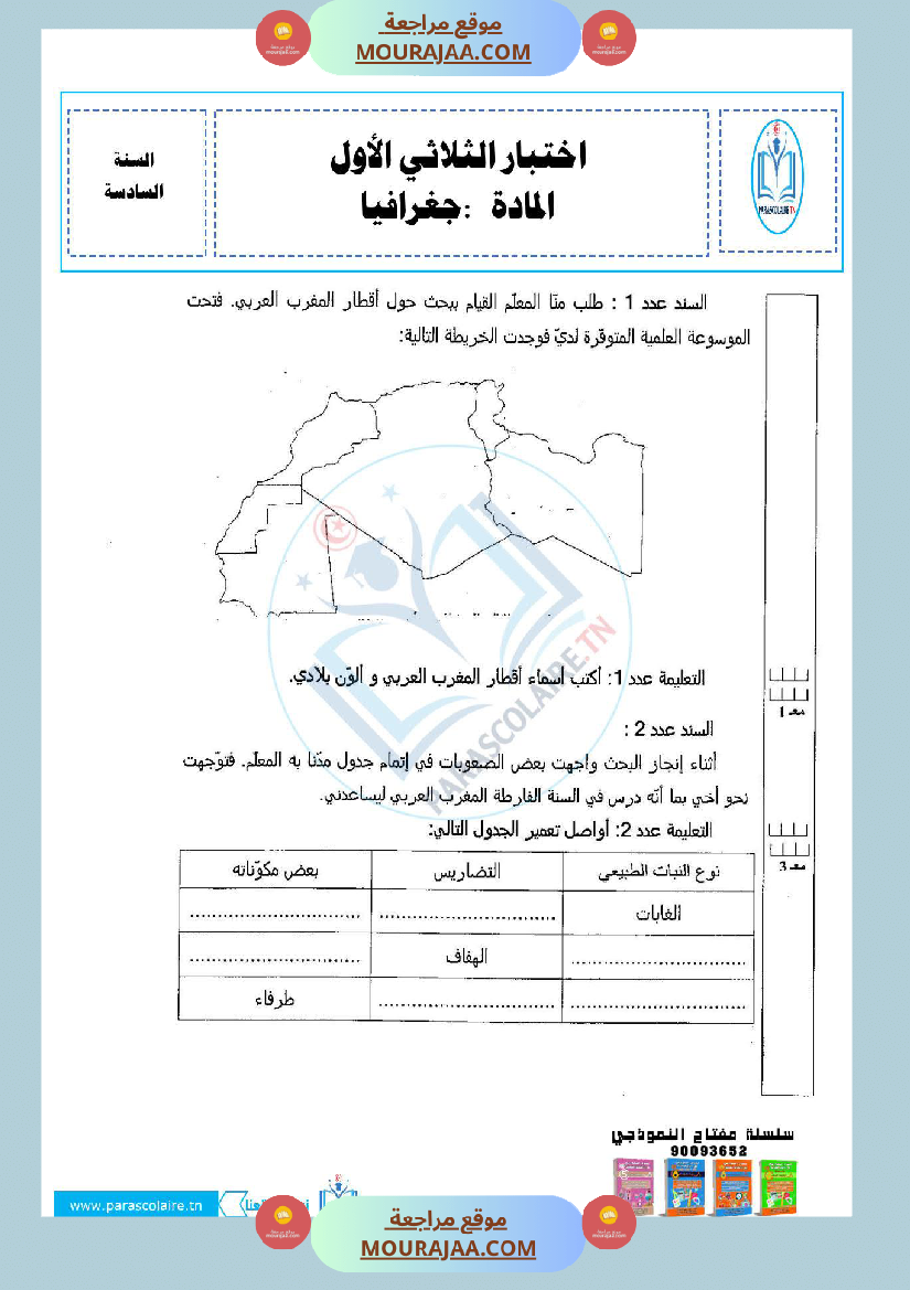 امتحانات الثلاثي الاول سنة سادسة جغرافيا