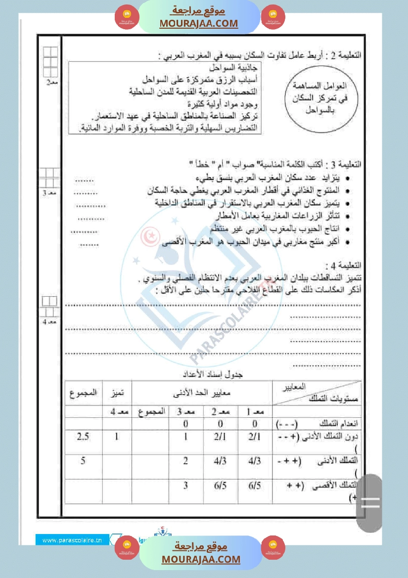 امتحانات الثلاثي الاول سنة سادسة جغرافيا صفحة 6