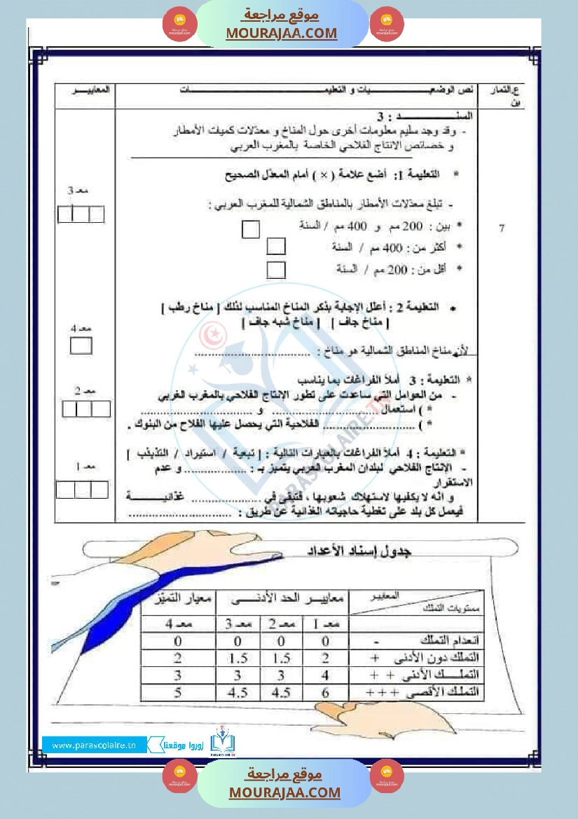 امتحانات الثلاثي الاول سنة سادسة جغرافيا صفحة 9