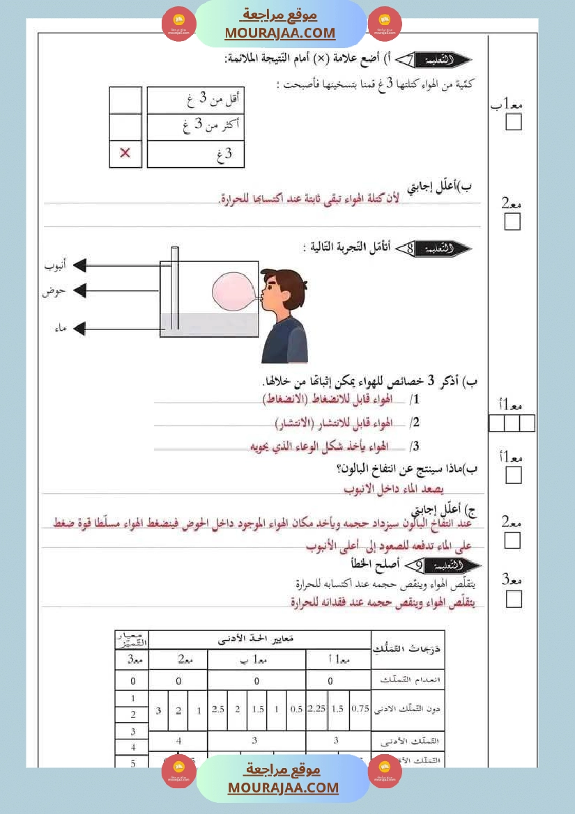 إمتحان ايقاظ علمي سنةسادسة الثلاثي الاول مرفق بالاصلاح صفحة 6