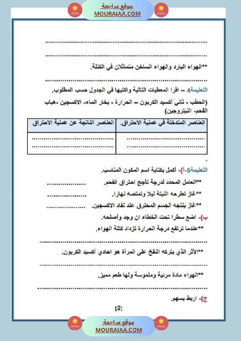 السنة السادسة إختبار نهاية الثلاثي الأول في مادة الإيقاظ العلمي مرفق بالإصلاح صفحة 2