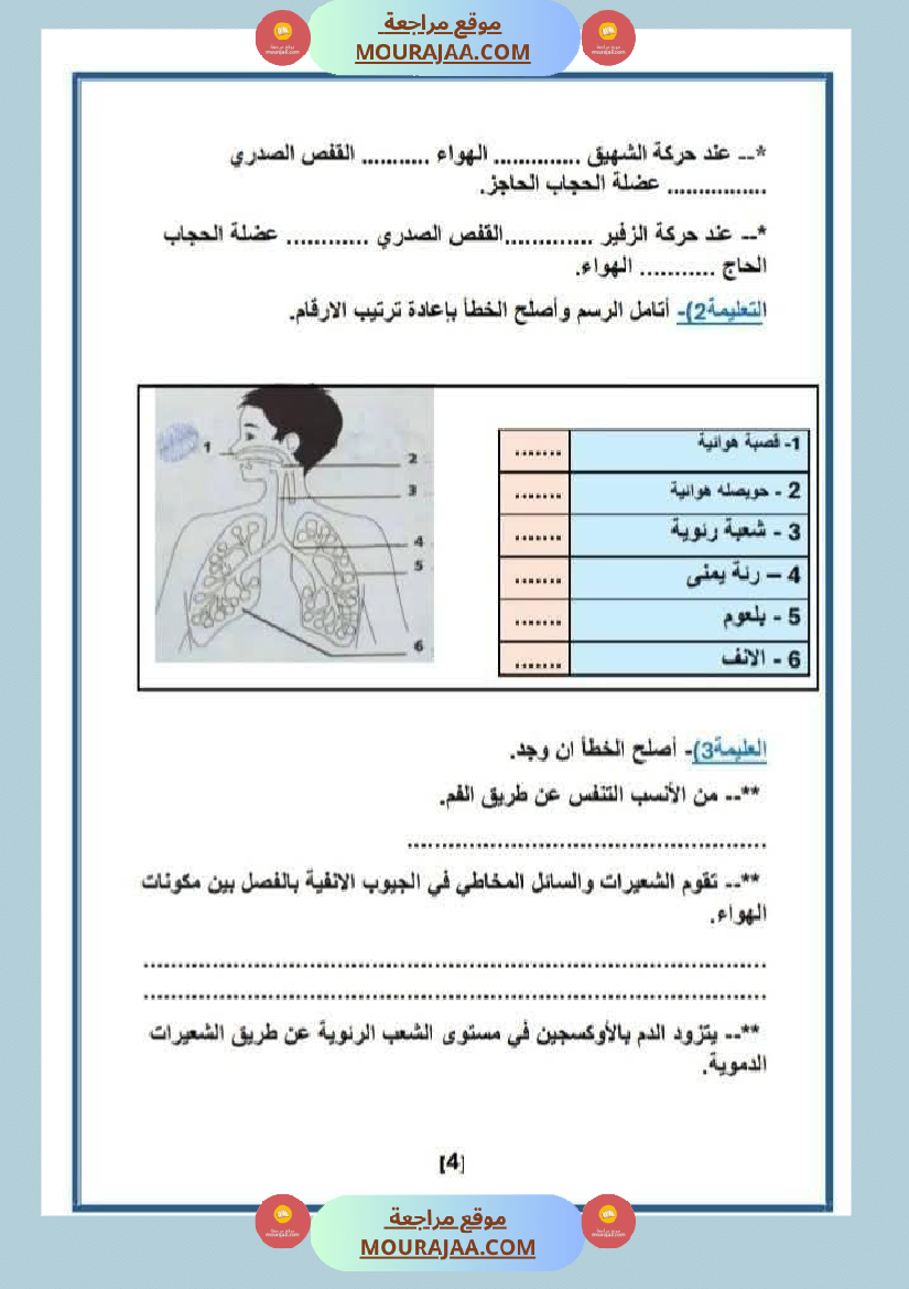 السنة السادسة إختبار نهاية الثلاثي الأول في مادة الإيقاظ العلمي مرفق بالإصلاح