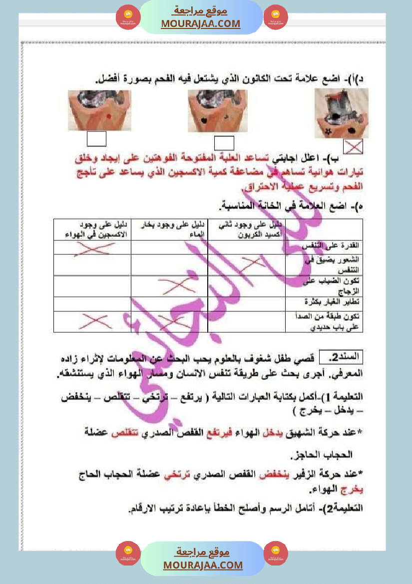 السنة السادسة إختبار نهاية الثلاثي الأول في مادة الإيقاظ العلمي مرفق بالإصلاح