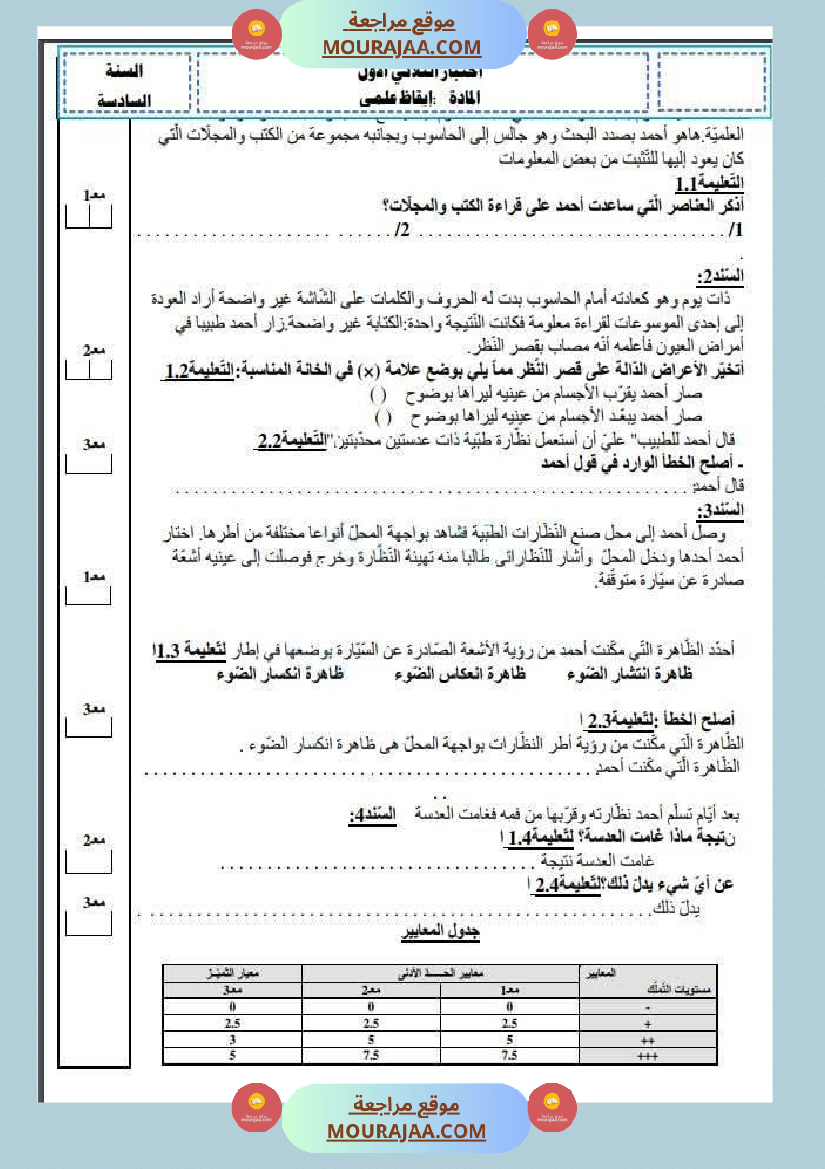 سادسة إبتدائي ايقاظ علمي الثلاثي الاول