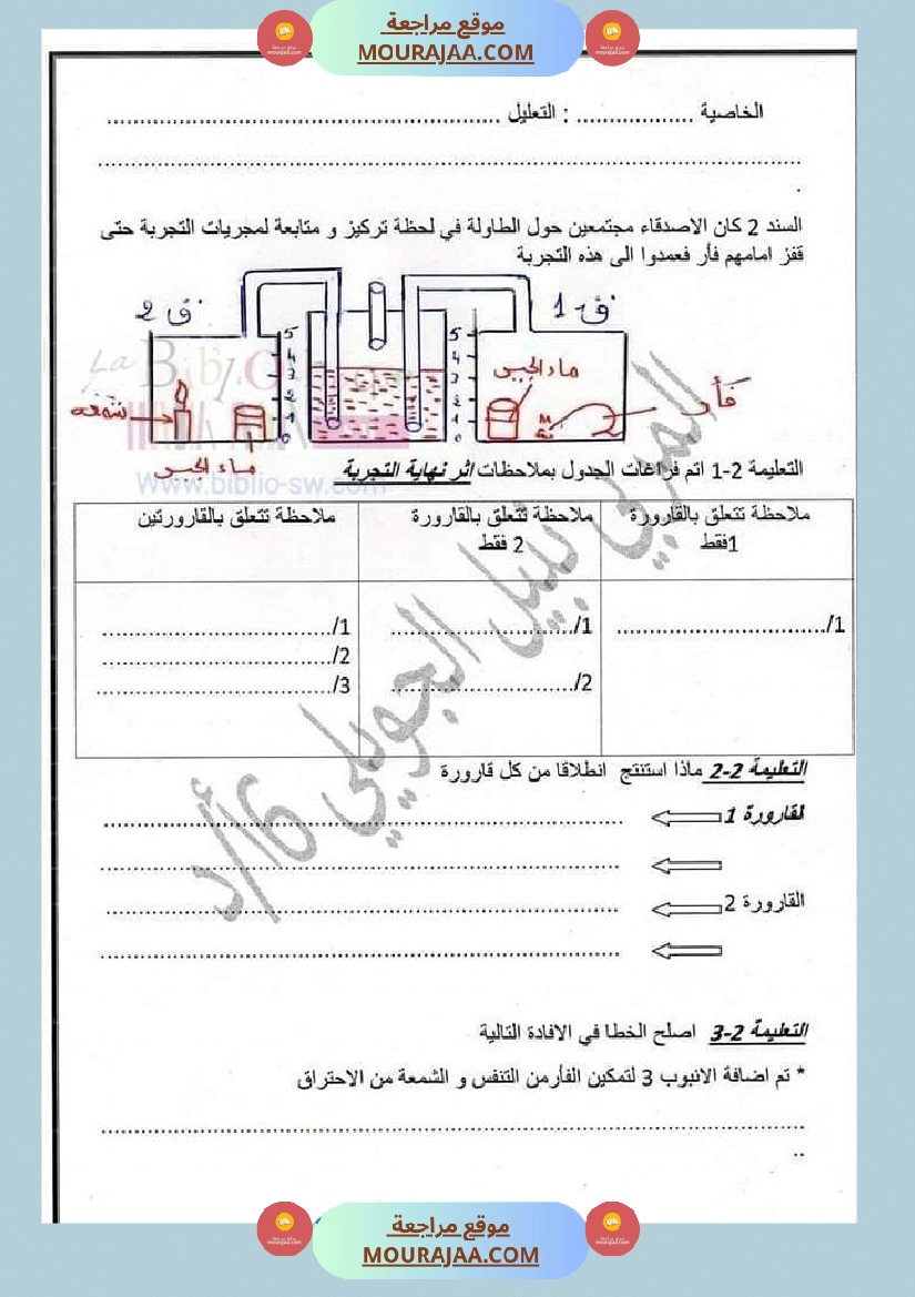 سنة 6 تقييم ايقاظ علمي يتعلق بخاصيات الهواء و مكوناته وعملية الاحتراق صفحة 2