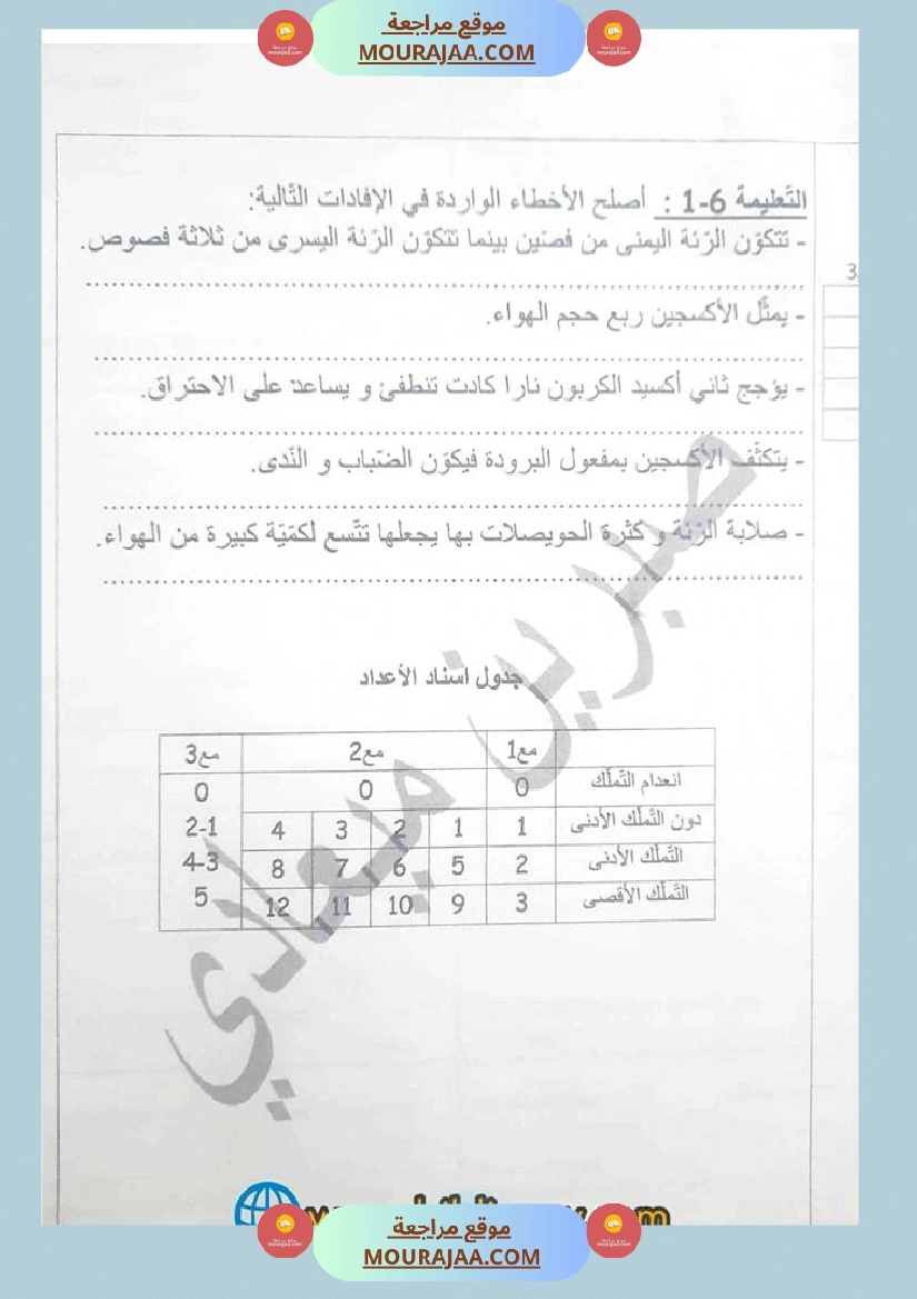 سنة سادسة تقييم مكتسبات المتعلمين في نهاية الثلاثي الأول في الإيقاظ العلمي صفحة 3