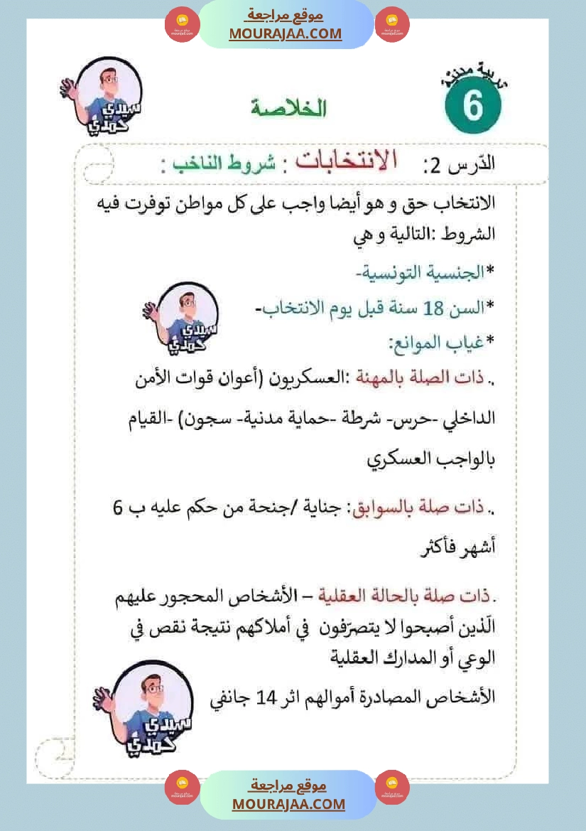 سادسة إبتدائي ملخصات دروس الثلاثي الاول مواد اجتماعية تاريخ جغرافيا و تربية مدنية صفحة 12