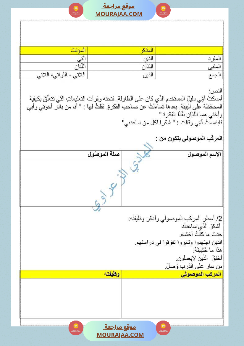 المركب الموصولي الاسمي السنة السادسة