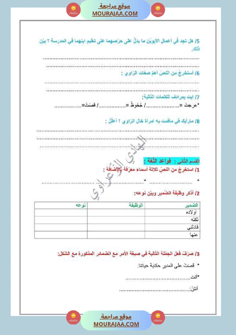 وضعية إدماجية للسنة السادسة اللغة العربية الوحدة 1 2 1 صفحة 2