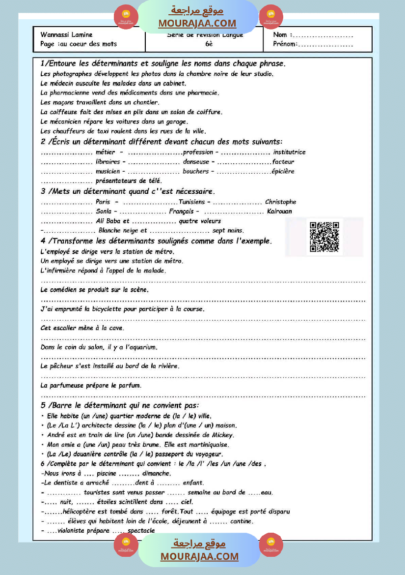 6eme annee francais langue revision