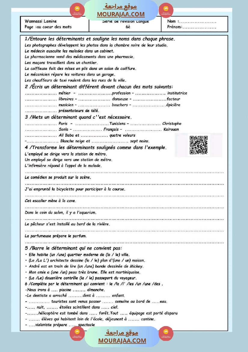 6eme annee francais langue revision