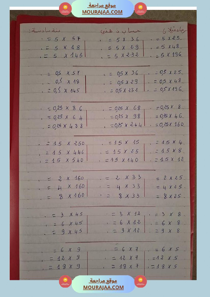 سلسلة تمارين في الرياضيات سنة سادسة
