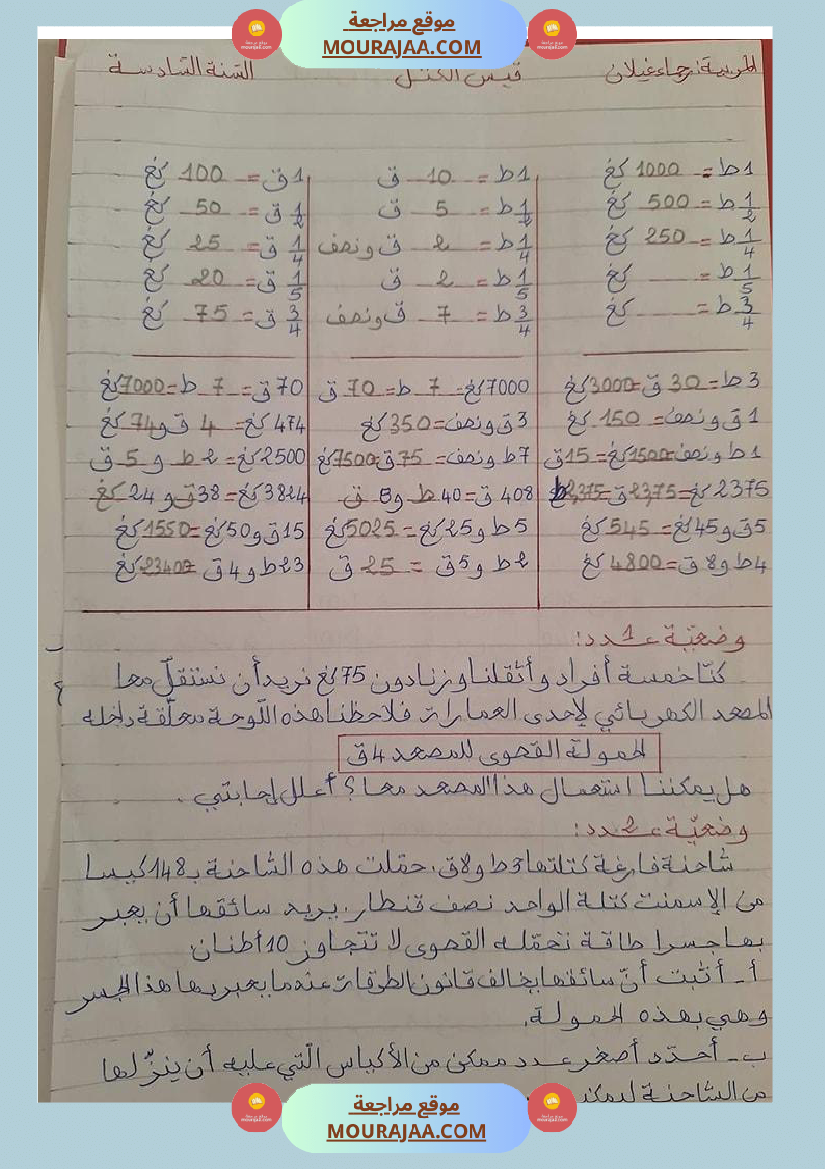 سلسلة تمارين في الرياضيات سنة سادسة