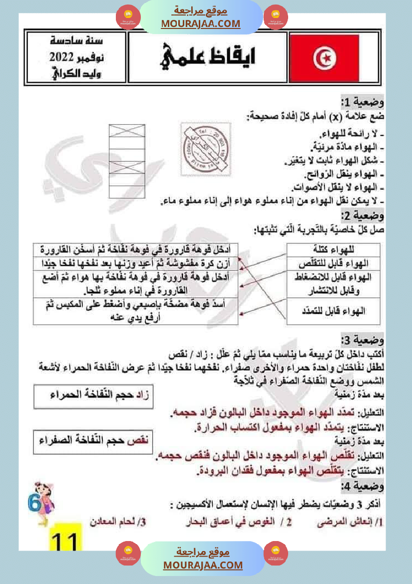 سنة سادسة إبتدائي ايقاظ علمي الثلاثي الاول مراجعة شاملة بالاصلاح