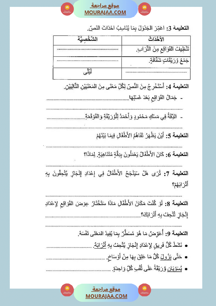 تقيبمات قراءة للسنة الرابعة الإصلاح الثلاثي الثالث
