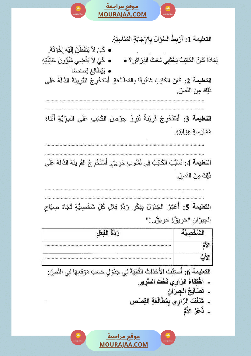 تقيبمات قراءة للسنة الرابعة الإصلاح الثلاثي الثالث