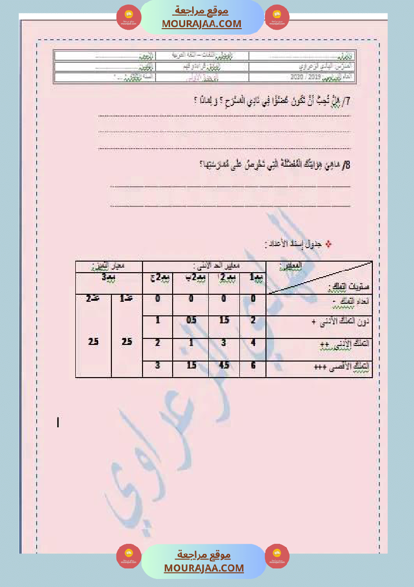 تقييم الوحدة الأولى في القراءة سنة ثالثة