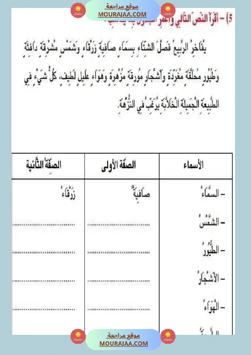 تمارن إنتاج كتابي سنة 3