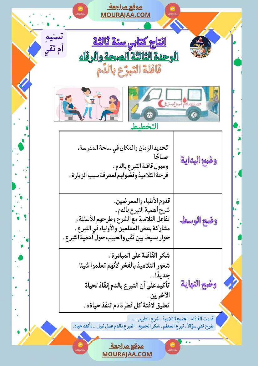 سنة ثالثة كراس انتاج كتابي الثلاثي الاول وحدة البيئة والمحيط بناء المشاريع الصحة صفحة 5