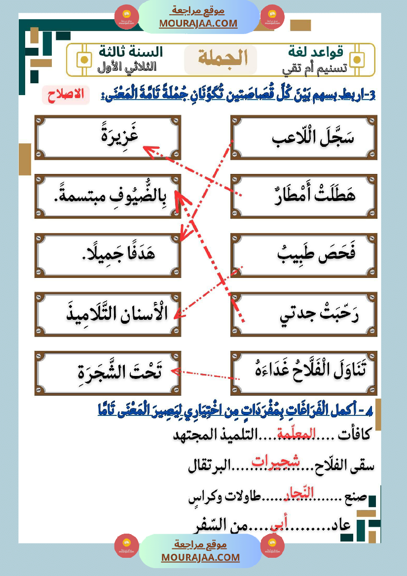 نماذج من كراس اللغة سنة ثالثة