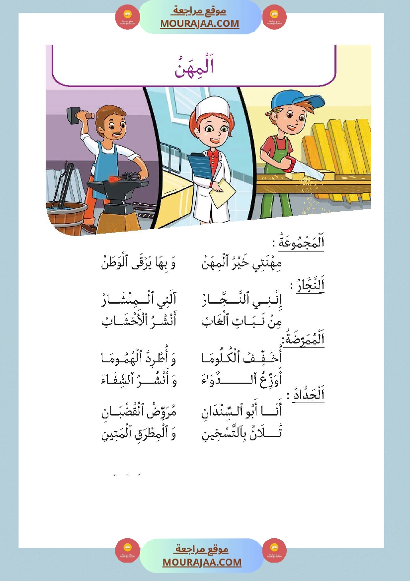تحميل محفوظات المهن - سنة أولى ابتدائي PDF | موقع مراجعة التعليمي