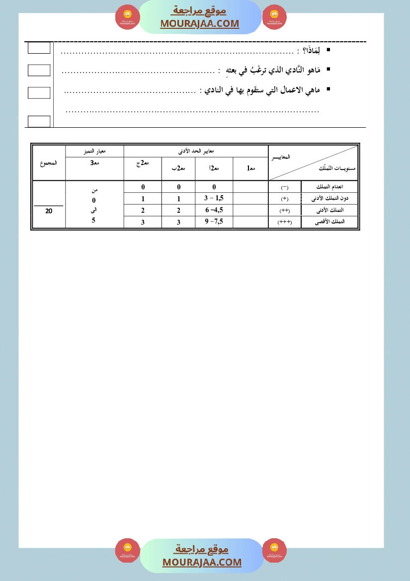 تقييم قراءة وحدة 1 سنة الثالثة صفحة 2