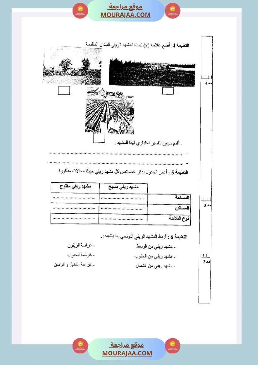 امتحانات الجغرافيا الثلاثي الأول السنة الخامسة