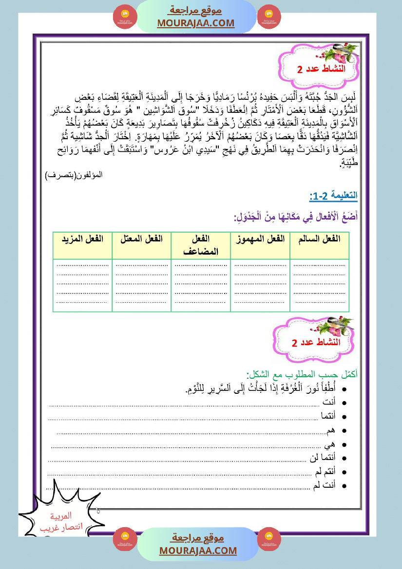 إدماج الثلاثي الأول قواعد لغة سنة خامسة