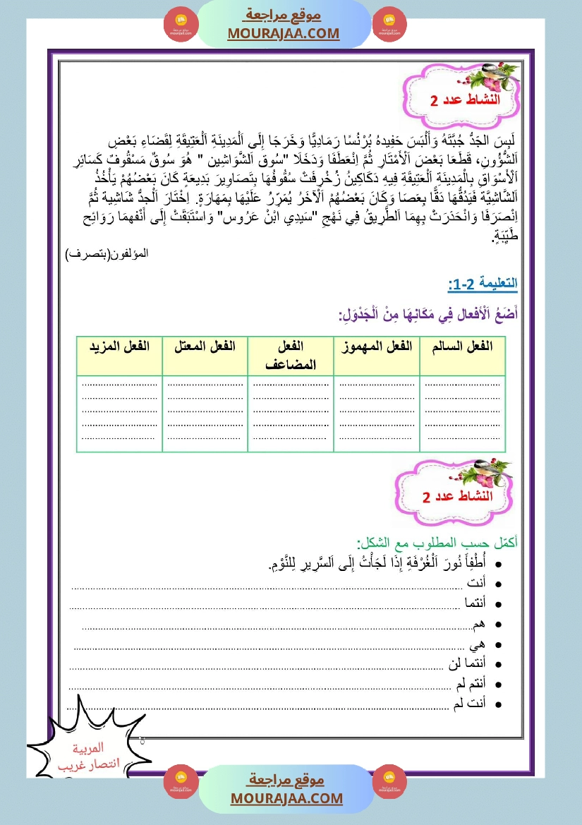 إدماج الثلاثي الأول قواعد لغة سنة خامسة
