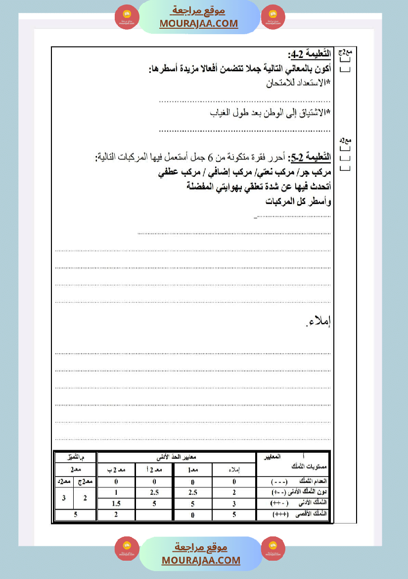 امتحانات قواعد لغة سنة خامسة ثلاثي1