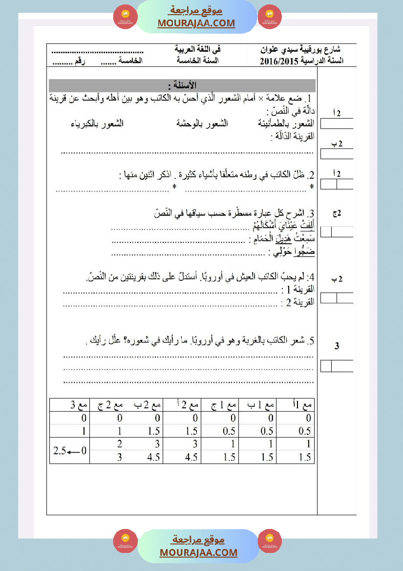 امتحانات قواعد لغة سنة خامسة ثلاثي1