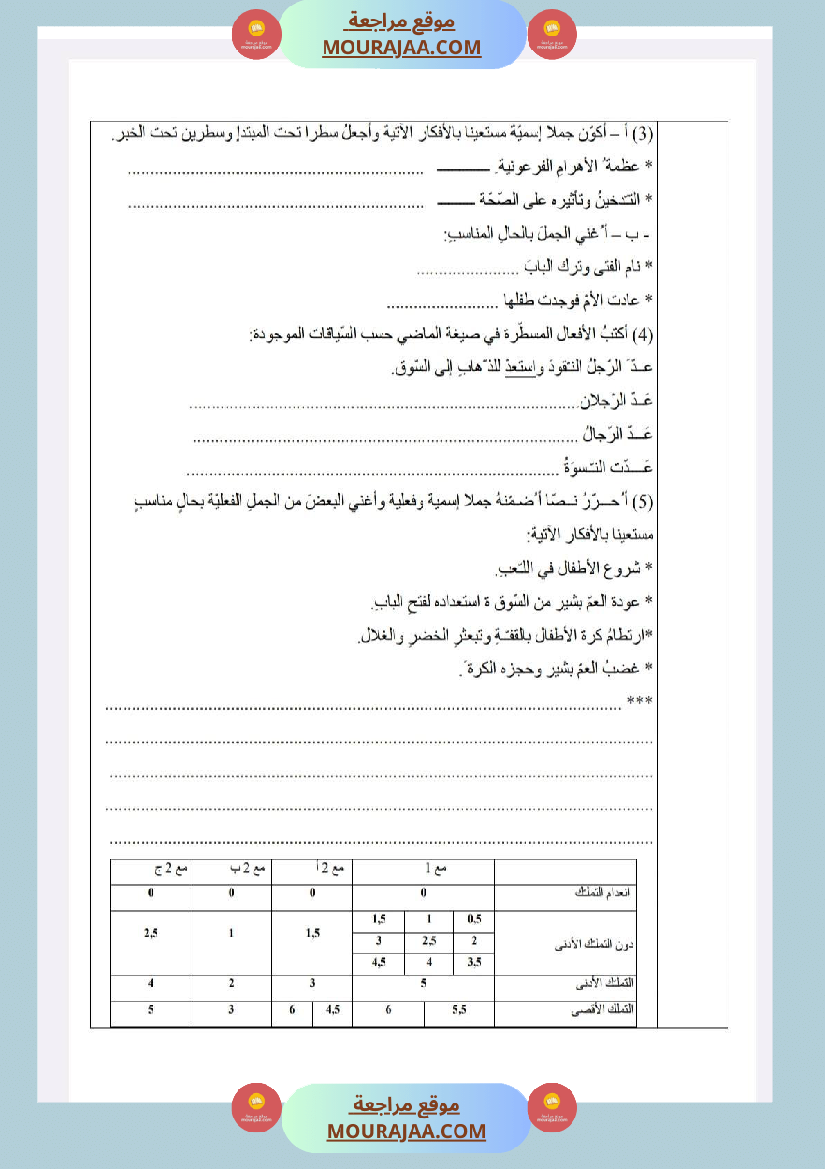 امتحانات قواعد لغة سنة خامسة ثلاثي1