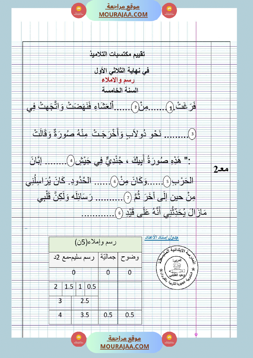 جميع امتحانات السنة الخامسة الثلاثي الأول