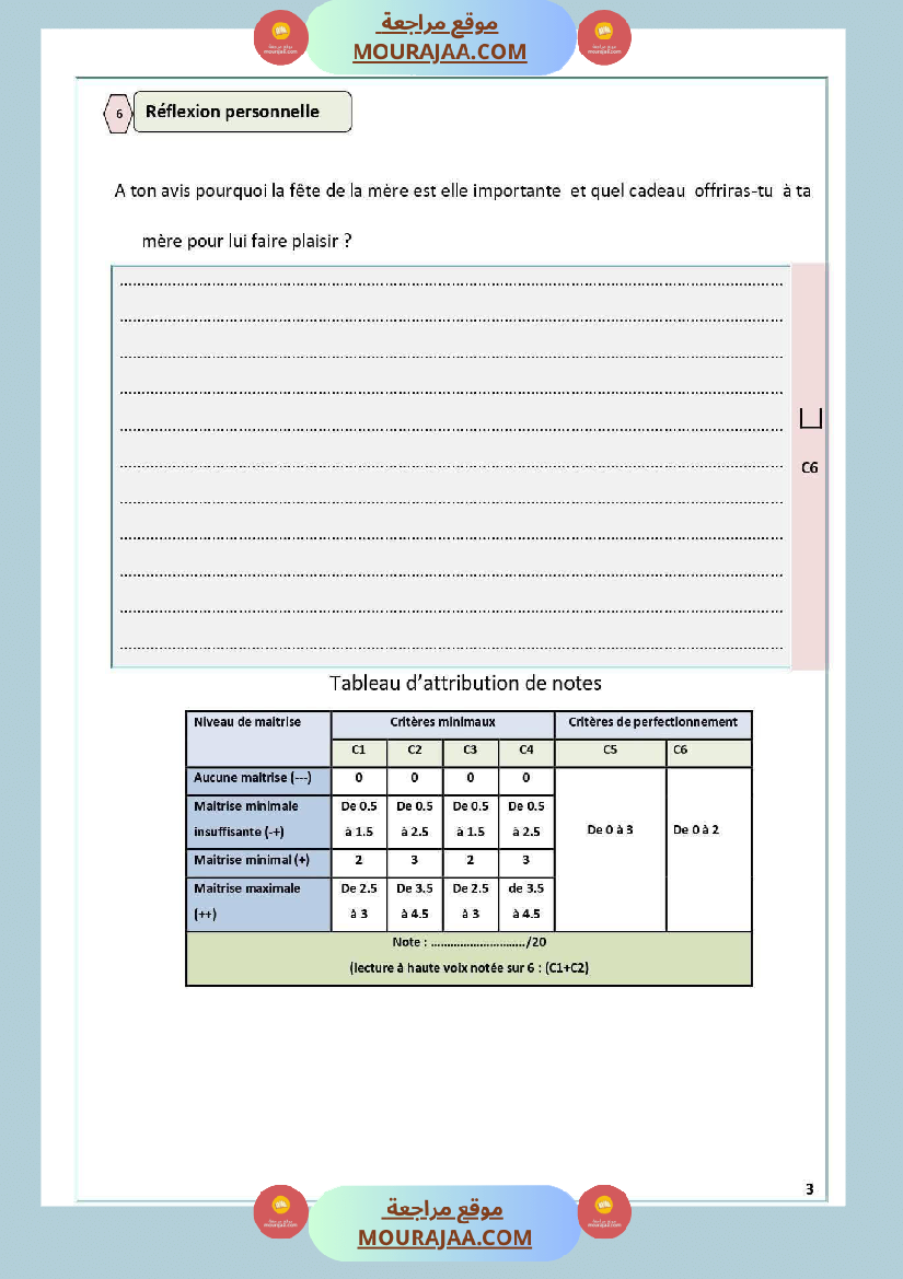 امتحان قراءة و إنتاج كتابي لغة فرنسية السنة الخامسة الثلاثي الأول
