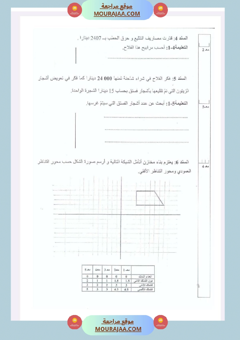 امتحانات رياضيات السنة الخامسة الثلاثي الأول صفحة 11