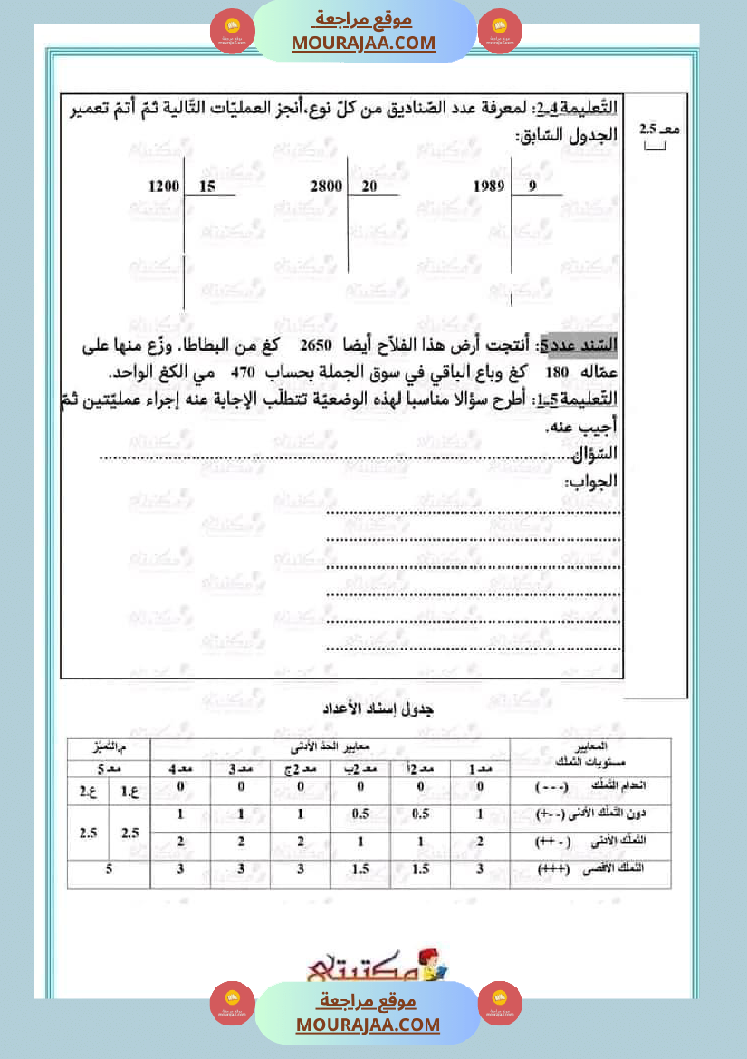تقييمات الثلاثي الأول السنة الخامسة كل المواد