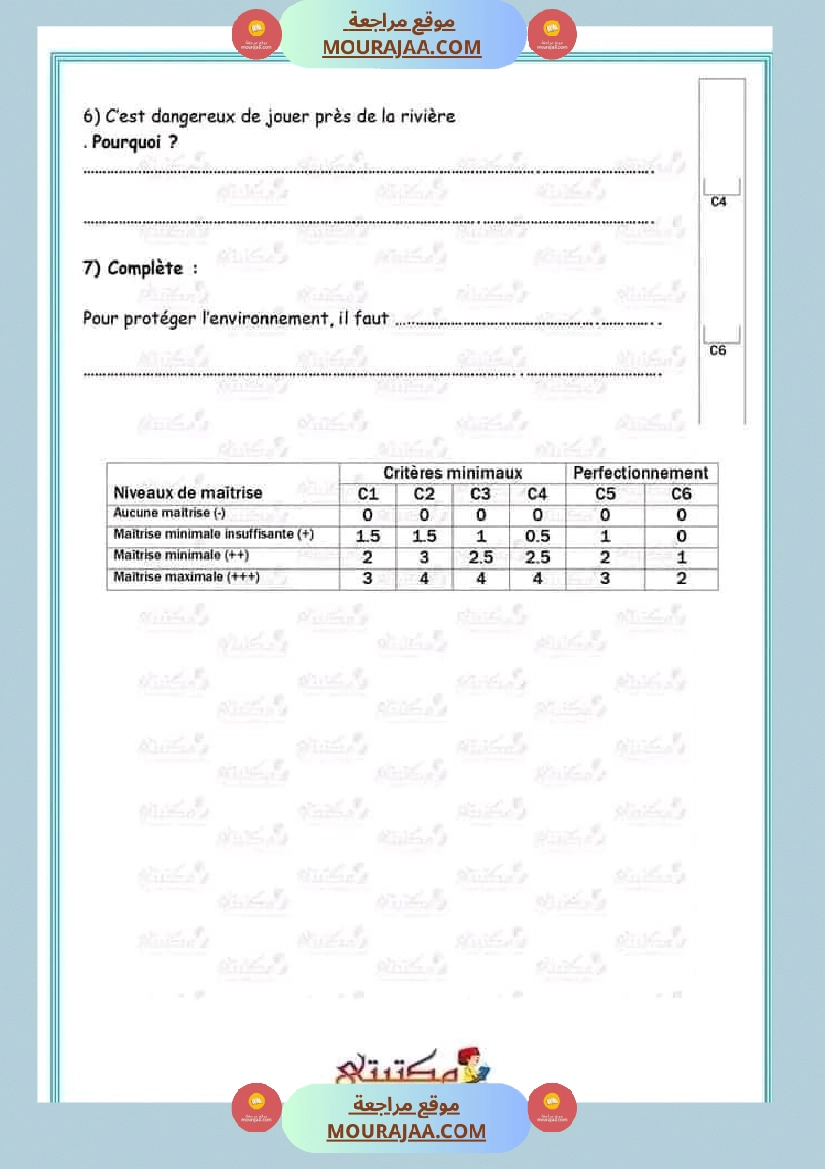تقييمات الثلاثي الأول السنة الخامسة كل المواد صفحة 9