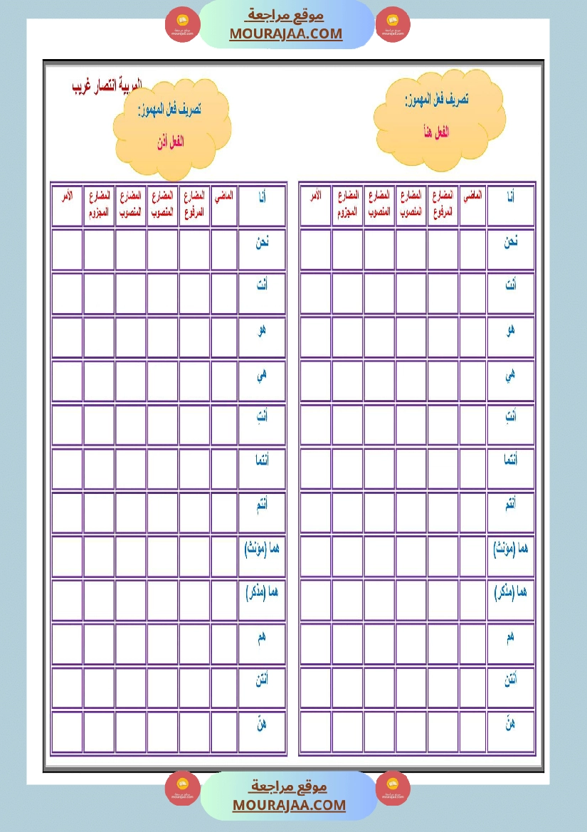 تمارين دعم تصريف فعل المهموز سنة خامسة مع الاصلاح