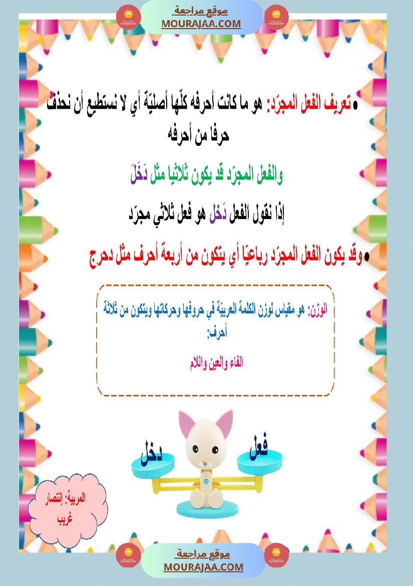 معلقات وتلخيص الوحدة الأولى سنة خامسة لغة