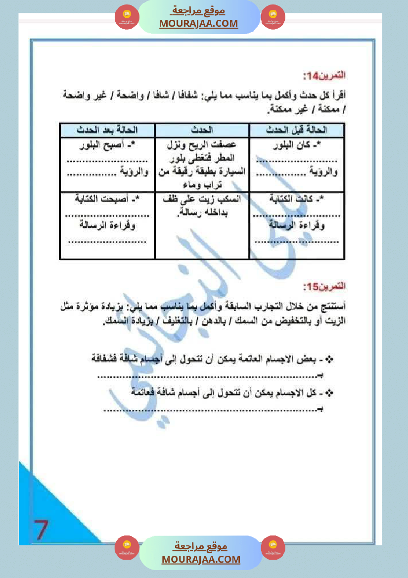 تمارين حول محور الضوء السنة الخامسة