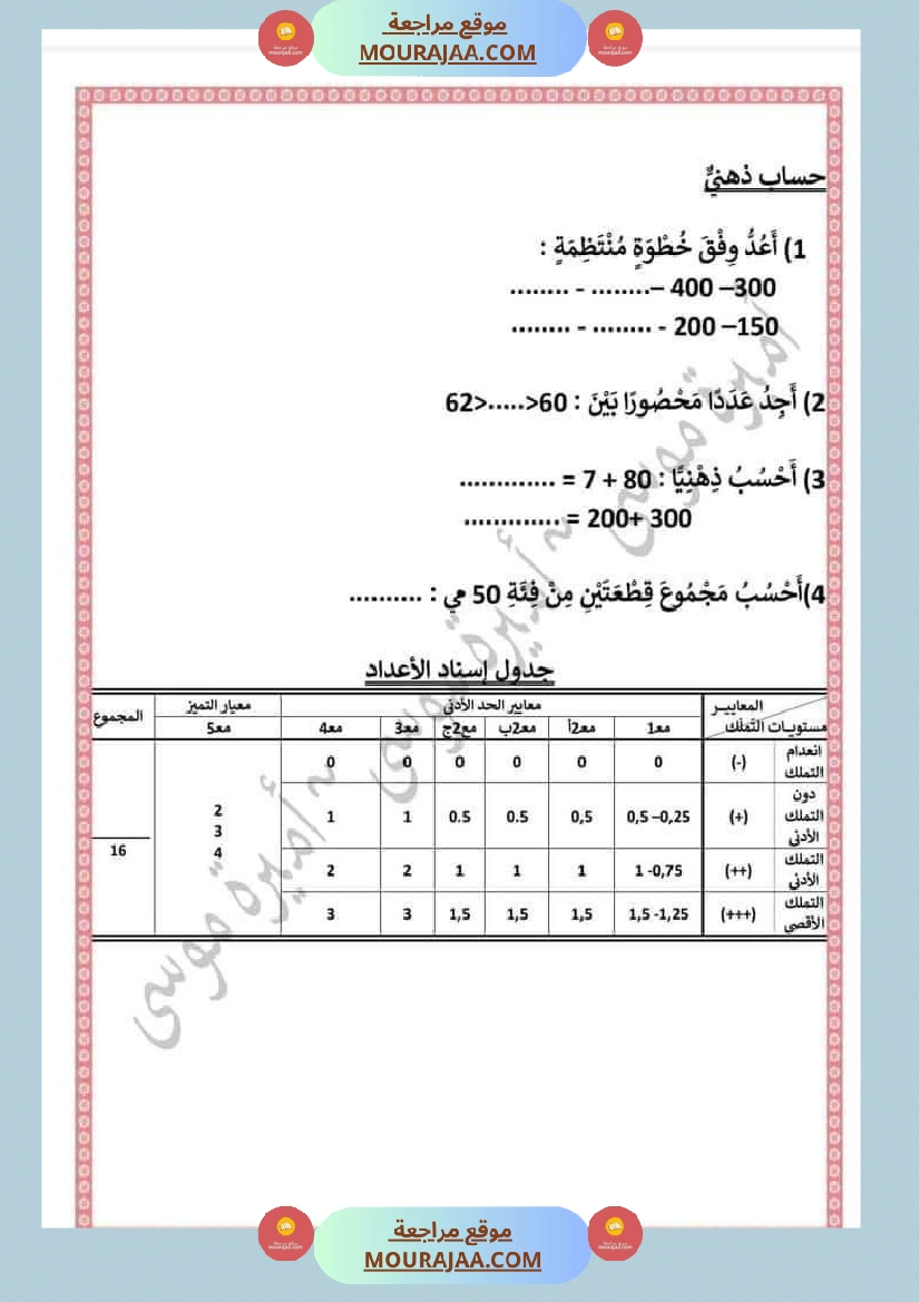 اختبارا في جميع المواد للمراجعة للسنة الثانية صفحة 17