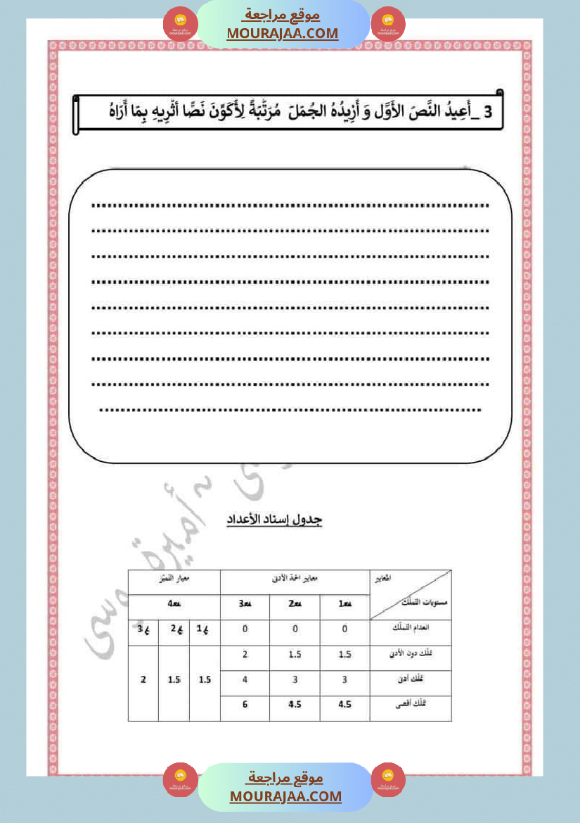 اختبارا في جميع المواد للمراجعة للسنة الثانية