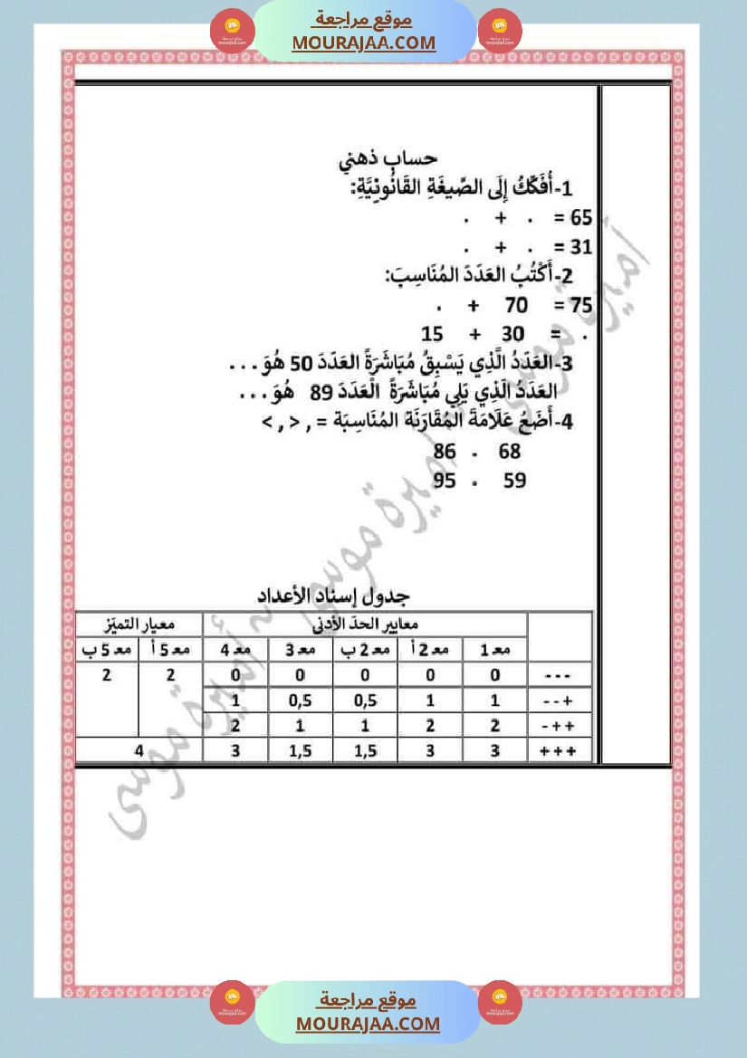 اختبارا في جميع المواد للمراجعة للسنة الثانية صفحة 9