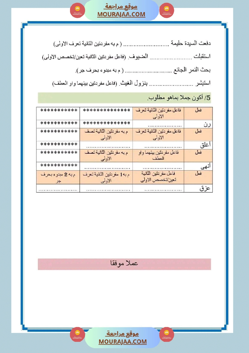 قواعد لغة ثلاثي اول سنة الرابعة صفحة 4