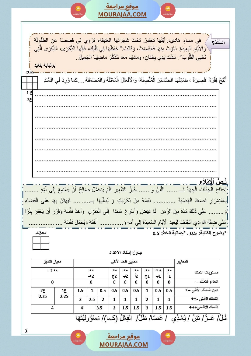 امتحان قواعد لغة السنة السادسة الثلاثي الأول صفحة 3
